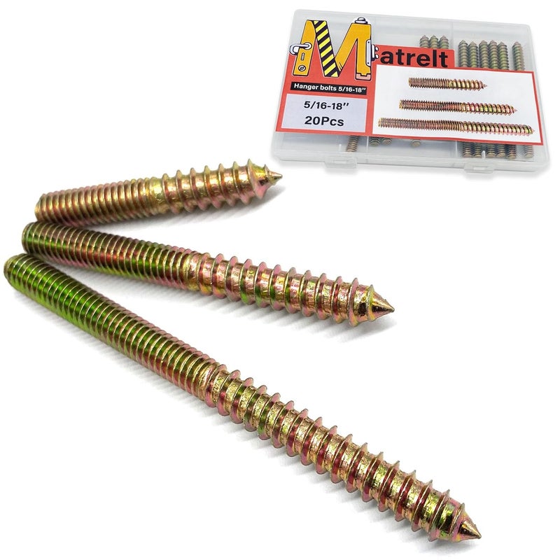 Matrelt 20 Pack 5/16-18" Hanger Bolts 3Sizes 2-4 Inch Double Headed Bolts Wood Dowel Screw Self-Tapping Screw Hanger Bolts for Wood Furniture Double Threaded Rods Bolt - Image 1